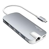 USB C Hub QacQoc USB C Adapter mit Typ C Ladeanschluss, HDMI Port, Gigabit LAN, SD-Kartenleser, Micro SD-Kartenleser, 3 USB 3.0 Ports für Typ C Geräte wie MacBook, MacBook Pro, Google Chromebook (Grau)