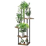 VASZOLA 5-Tier Hölzern Blumenregal Pflanzenregal, Mehrstöckig Blumenständer Pflanzenständer Blumenbank Blumentreppe Pflanzentreppe Standregal für Innen Garten Balkon Deko(Schwarz)