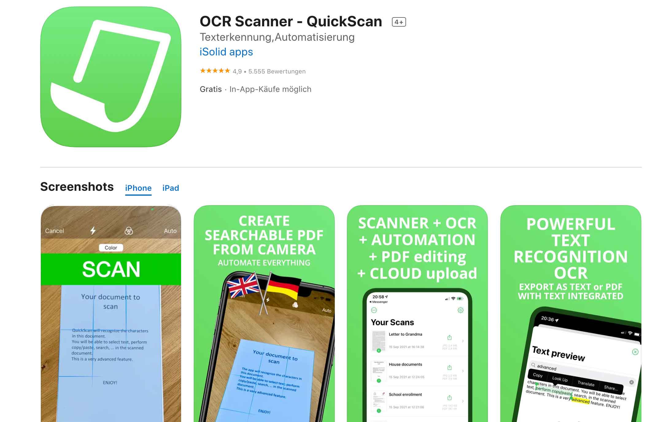 QuickScan OCR - iPhone App